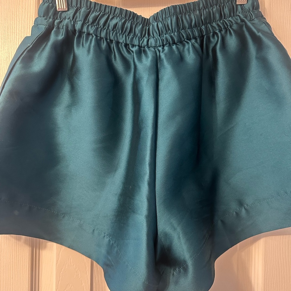Sandro Paris Drawstring Silk Blend Shorts, Teal, NWT, Size 40 - Picture 5 of 10